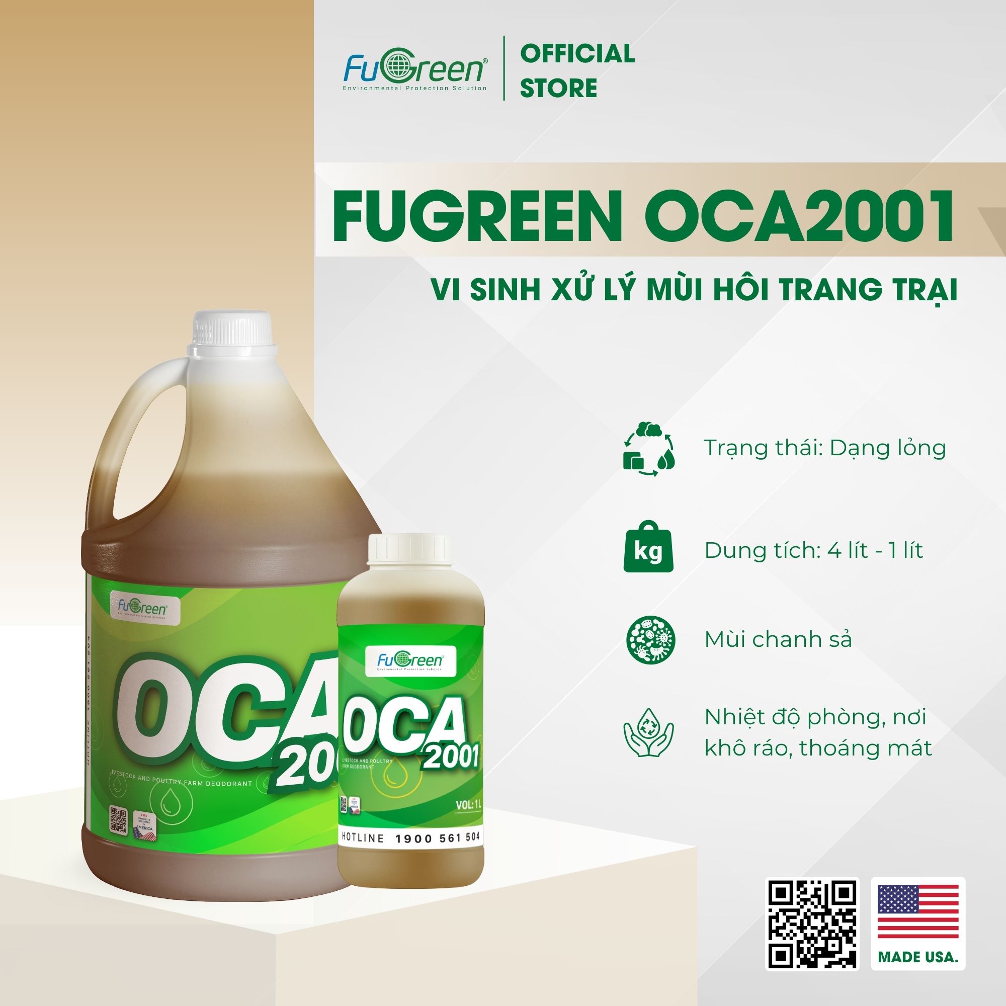 FUGREEN OCA2001 - VI SINH XỬ LÝ MÙI HÔI CHUỒNG TRẠI